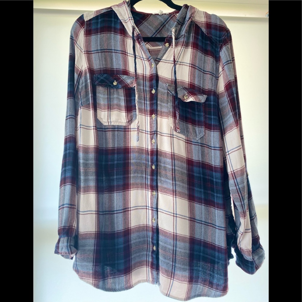 Button up shirt with hood